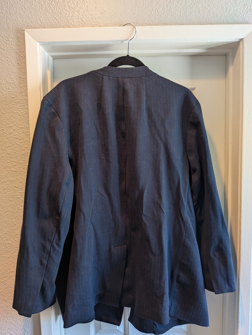 Spanx Navy Striped The Perfect Collarless 1-Button Blazer Jacket Women's 2X - Picture 5 of 9